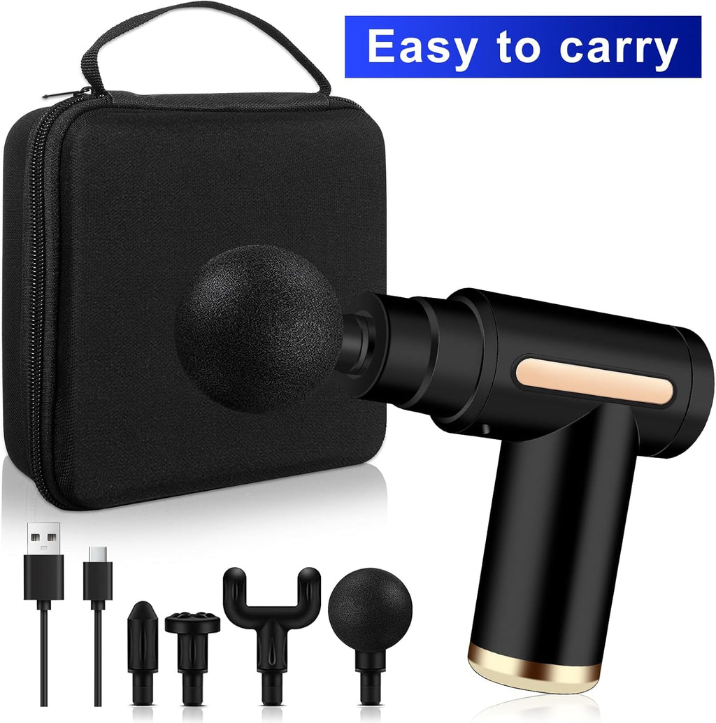 AQXONG Mini Pistolet De Massage Musculaire, Pistolet De Massage Ultra Silencieux, 6 Vitesses, 4 Têtes De Massage, L'Écran LCD, Masseurs Électriques Portables Pour Soulager Les Douleurs Musculaires