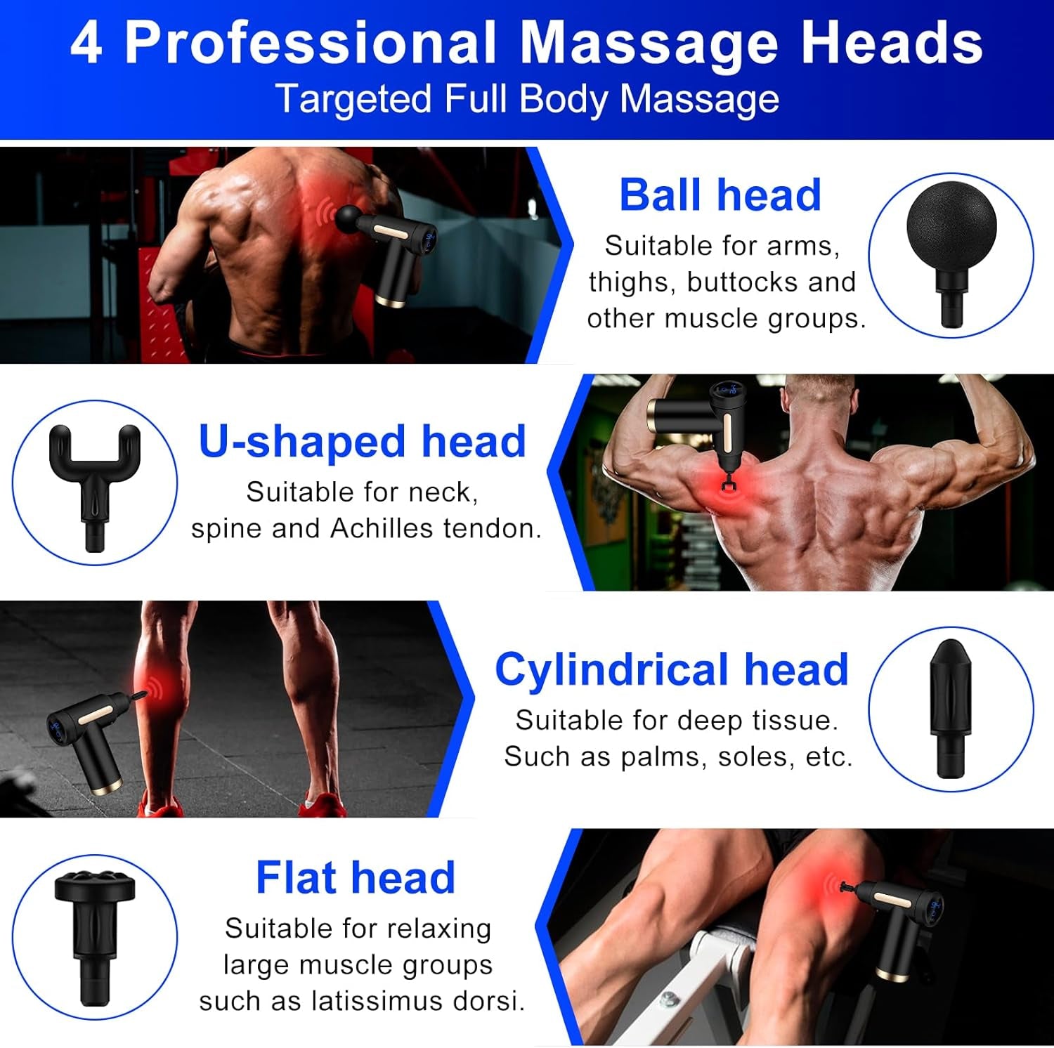 AQXONG Mini Pistolet De Massage Musculaire, Pistolet De Massage Ultra Silencieux, 6 Vitesses, 4 Têtes De Massage, L'Écran LCD, Masseurs Électriques Portables Pour Soulager Les Douleurs Musculaires