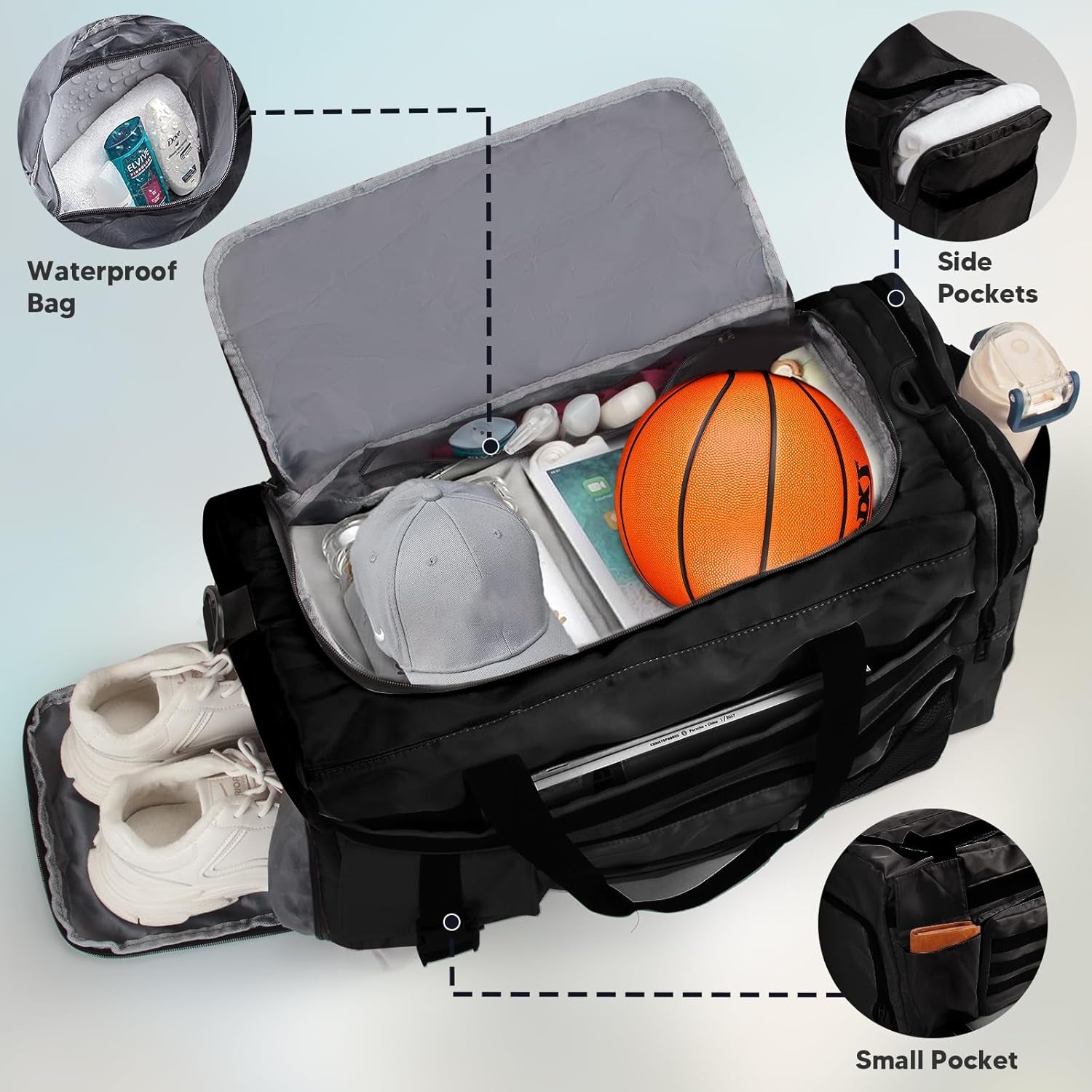 Sac De Sport Homme Femme Sac De Voyage Sac Fitness Gym Avec Compartiment À Chaussures Et Poche Humide Sac De Gym Sac De Weekend Duffle Bag Pour Gym Sport Voyages